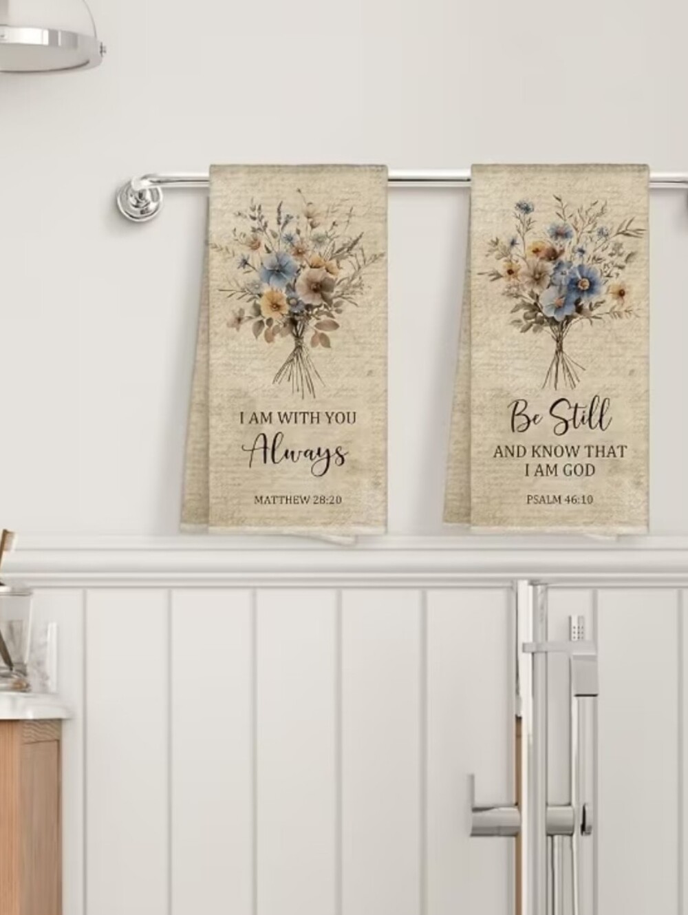 2 Piece Vintage Floral Inspirational Bible Verse Tea Towels. 16 X 24 Inches. - Picture 1 of 4
